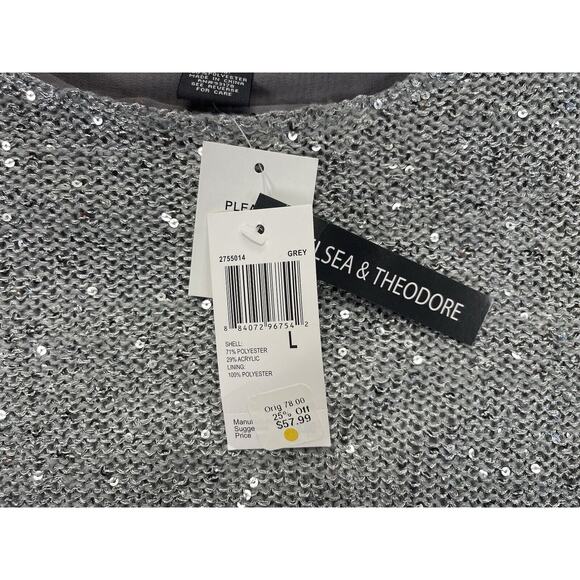 Chelsea & Theodore Women’s Large Sweater 3/4 Sleeve Sequins Gray Chiffon Liner - Picture 4 of 8